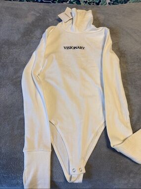 Forever 21 Women’s White Ribbed Turtleneck One-Piece